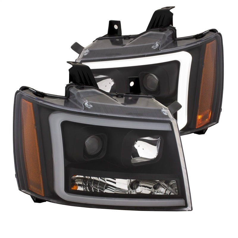 ANZO 07-14 Chevy Tahoe Projector Headlights w/ Plank Style Design Black w/ Amber