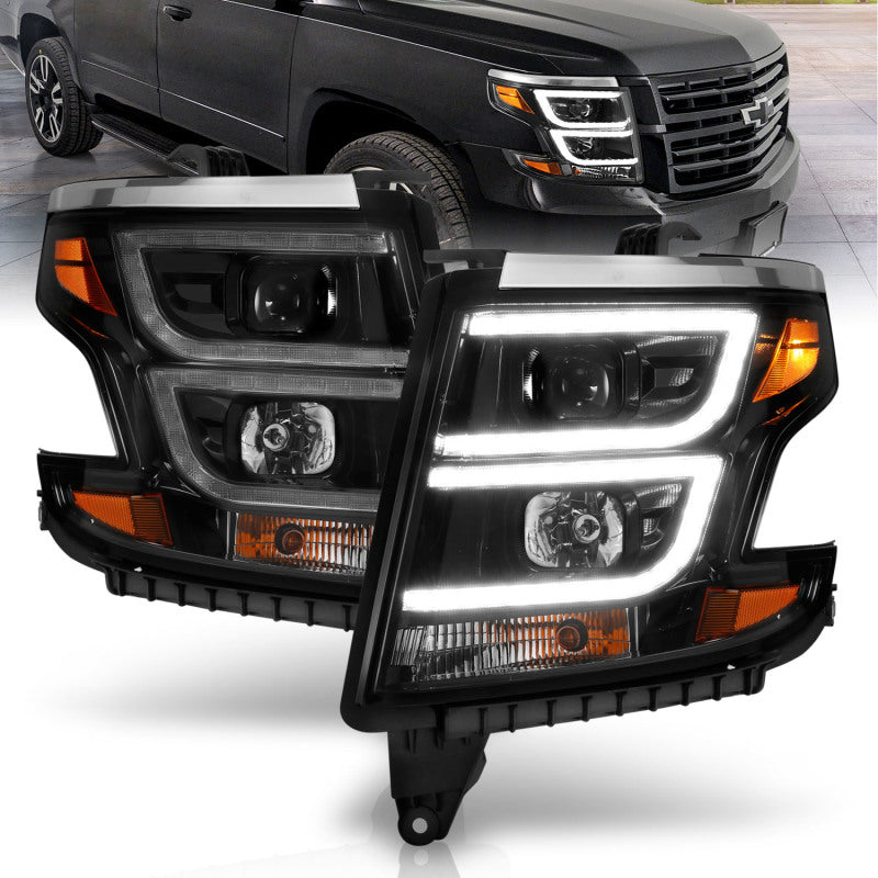 ANZO 2015-2020 Chevy Tahoe Projector Headlights Plank Style Black w/DRL