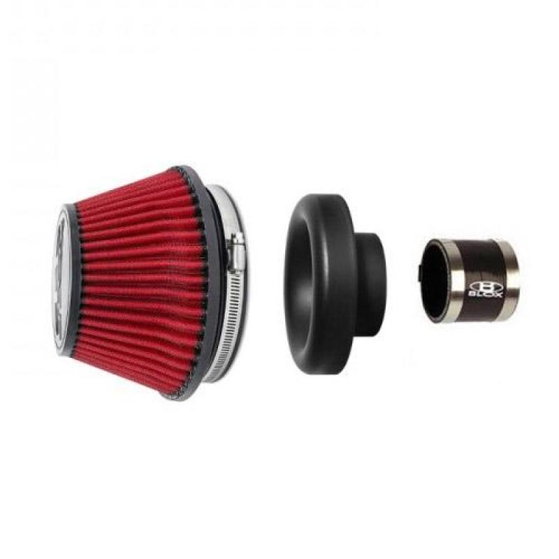 BLOX Racing Shorty Performance 5in Air Filter w/3.5in Velocity Stack and Coupler Kit - Black