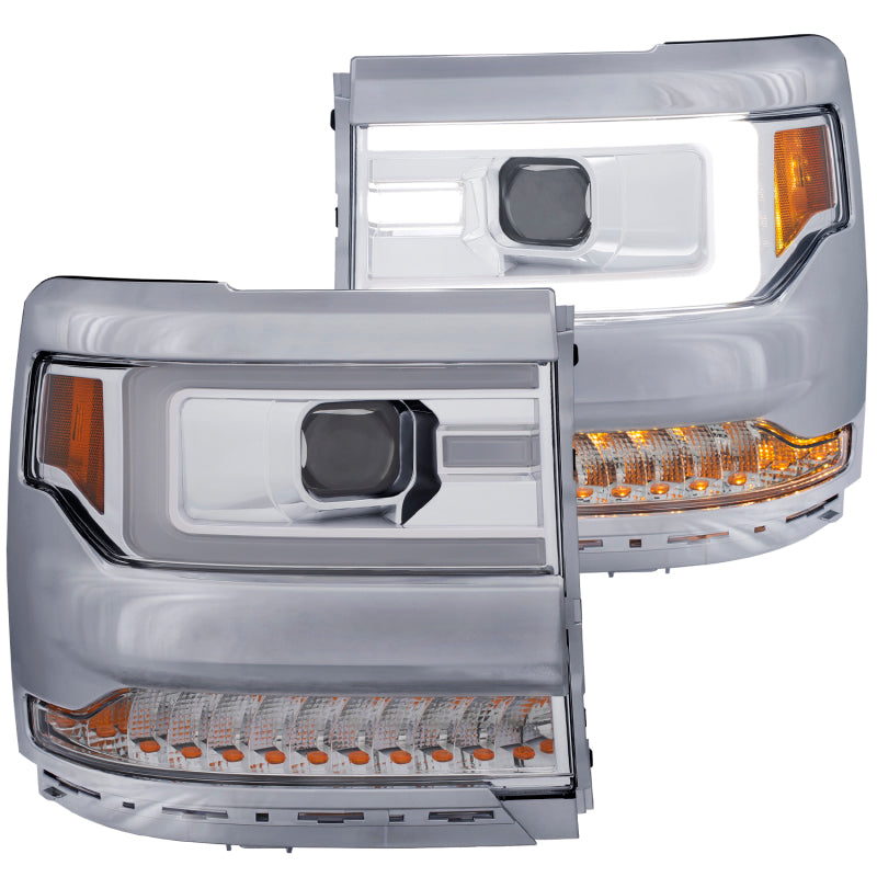 ANZO 16-17 Chevy Silverado 1500 Projector Headlights Plank Style Design Chrome w/ Amber